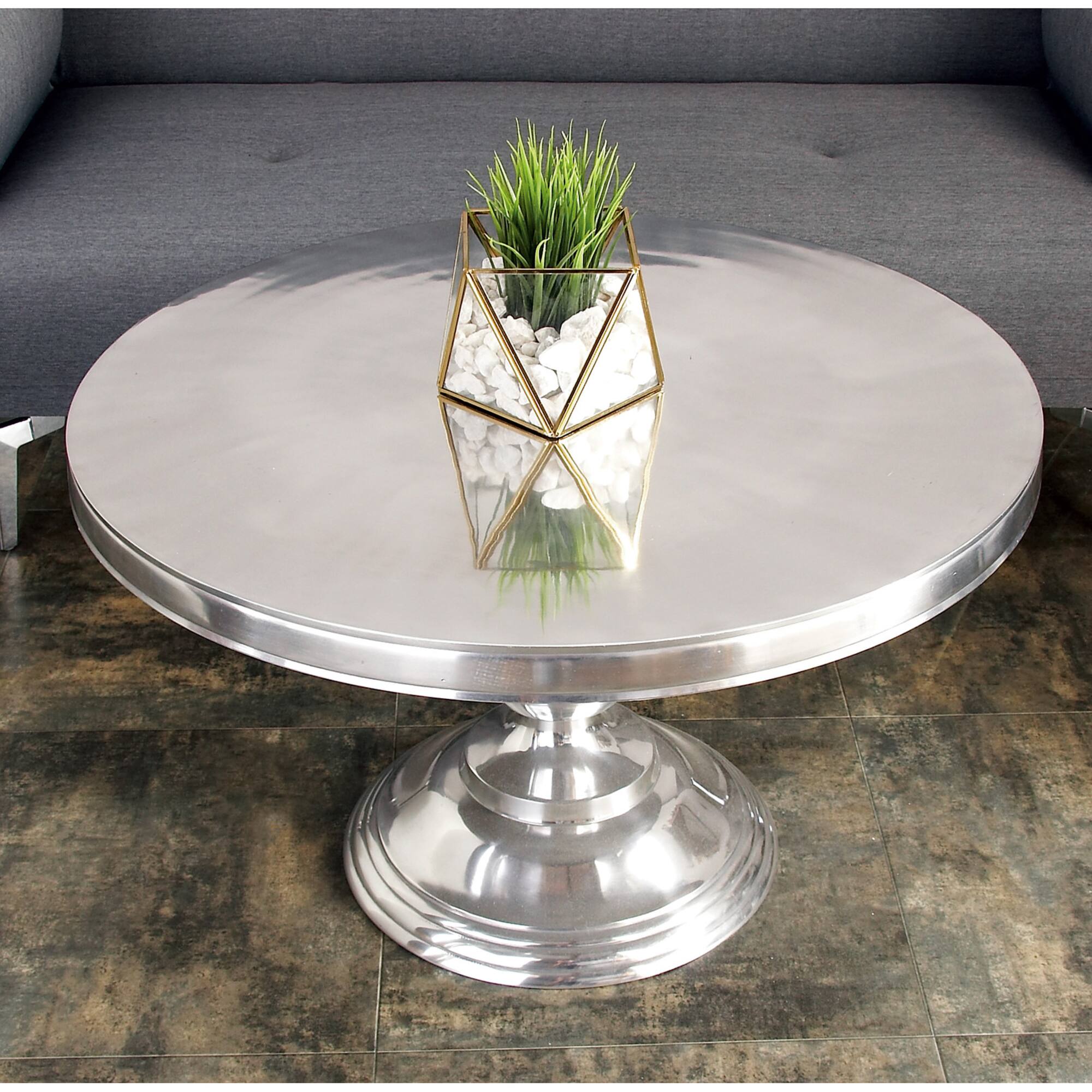 30" Silver Aluminum Traditional Coffee Table